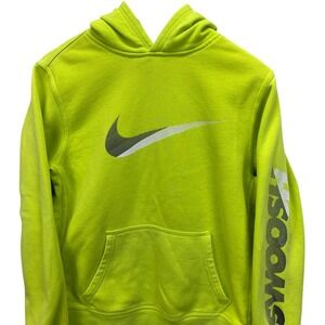 Nike Kids Neon Yellow Graphic Swoosh Hoodie Sweatshirt Pullover XL Pockets